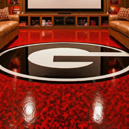 custom floors - mancave uga G with red