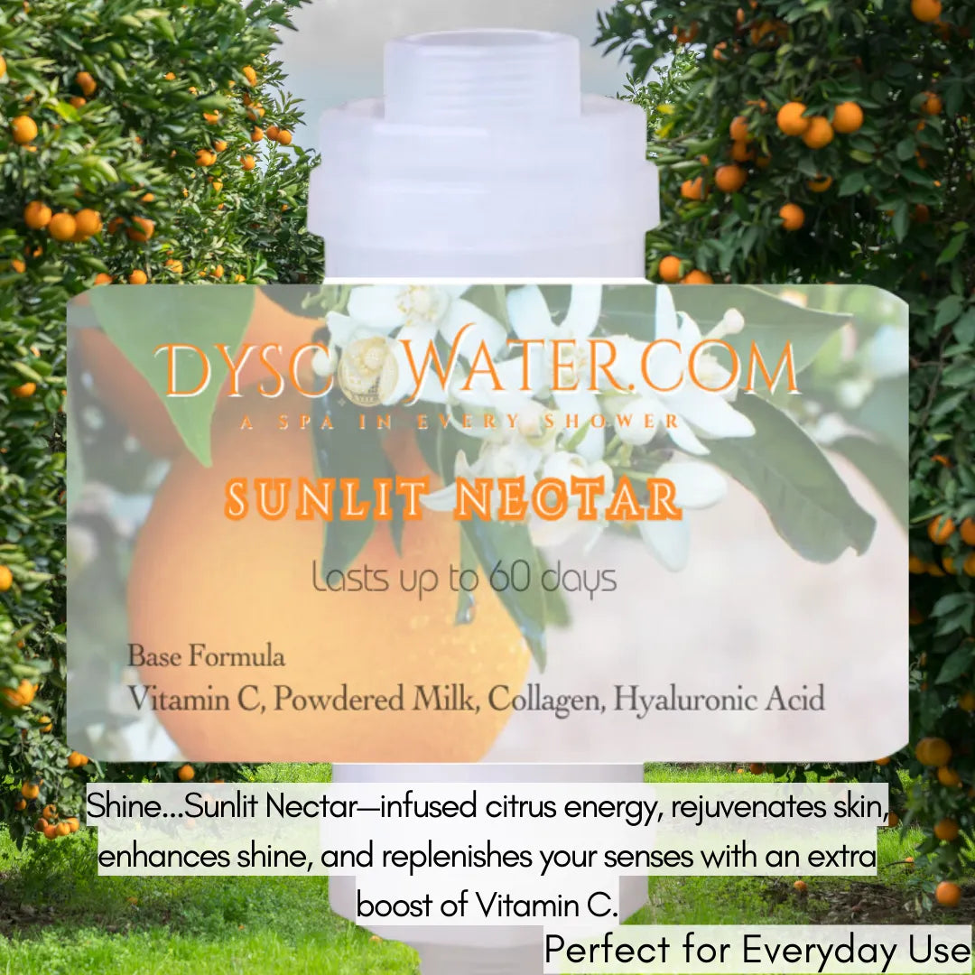 Sunlit Nectar shower filter with citrus essence, rejuvenates skin, enhances shine, and lasts up to 60 days with Vitamin C ...