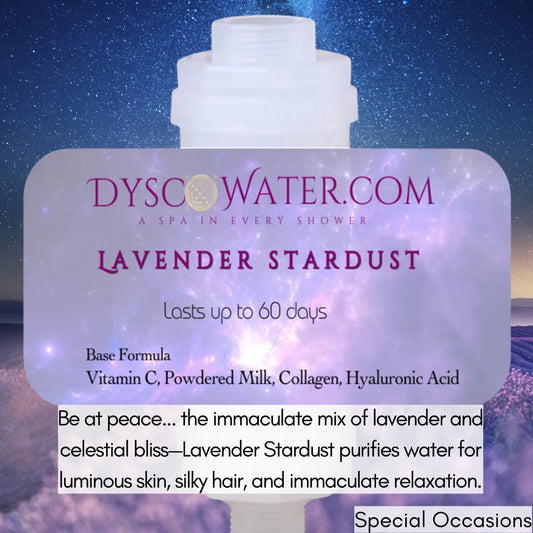 Lavender Stardust shower filter with celestial design, purifies water for luminous skin, silky hair, and relaxation.