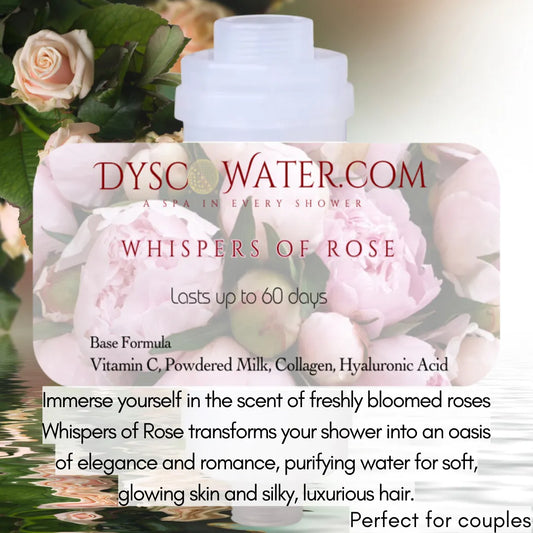Whispers of Rose shower filter with floral design, offering 60-day vitamin C, collagen, and hyaluronic acid water purifica...