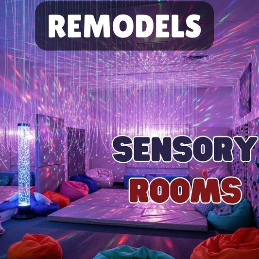 Sensory Room with colorful fiber optic lights, bean bags, and calming decor for therapeutic and educational environments.