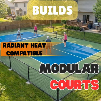 Modular Court Systems featuring radiant heat compatibility on a vibrant outdoor sports field with four players.